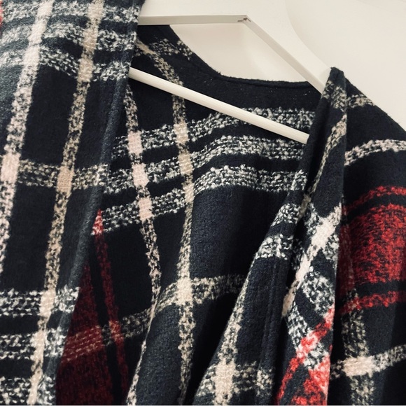 New Women Plaid Poncho Sweater Cardigan Knitted Tassel Opne Front Shawl Cape - Picture 4 of 9